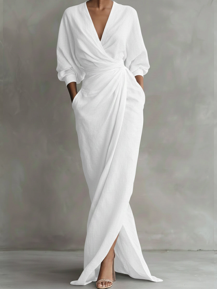 Avalonni – Elegant Wrap Maxi Dress with Soft Draping