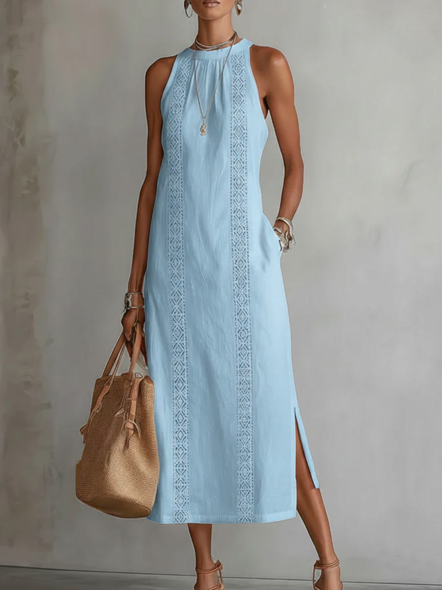 Georgina | Lace Trim Halter Maxi Dress