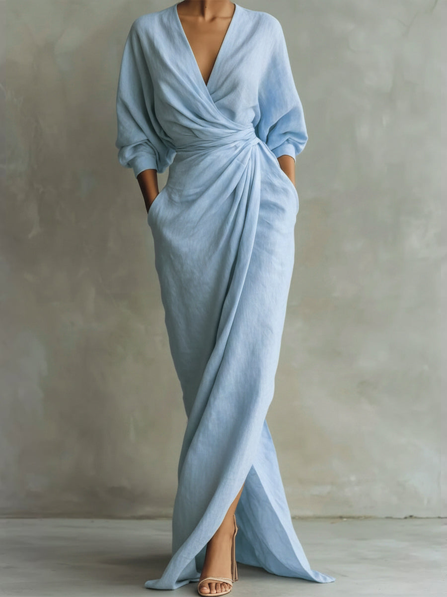 Avalonni – Elegant Wrap Maxi Dress with Soft Draping