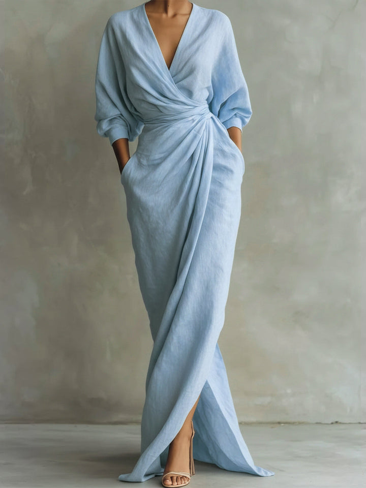 Avalonni – Elegant Wrap Maxi Dress with Soft Draping