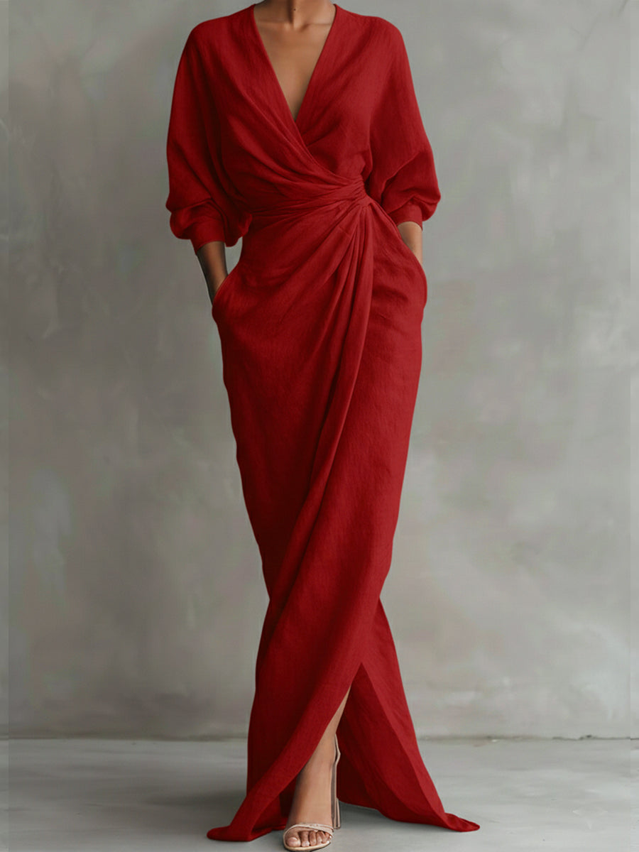 Avalonni – Elegant Wrap Maxi Dress with Soft Draping