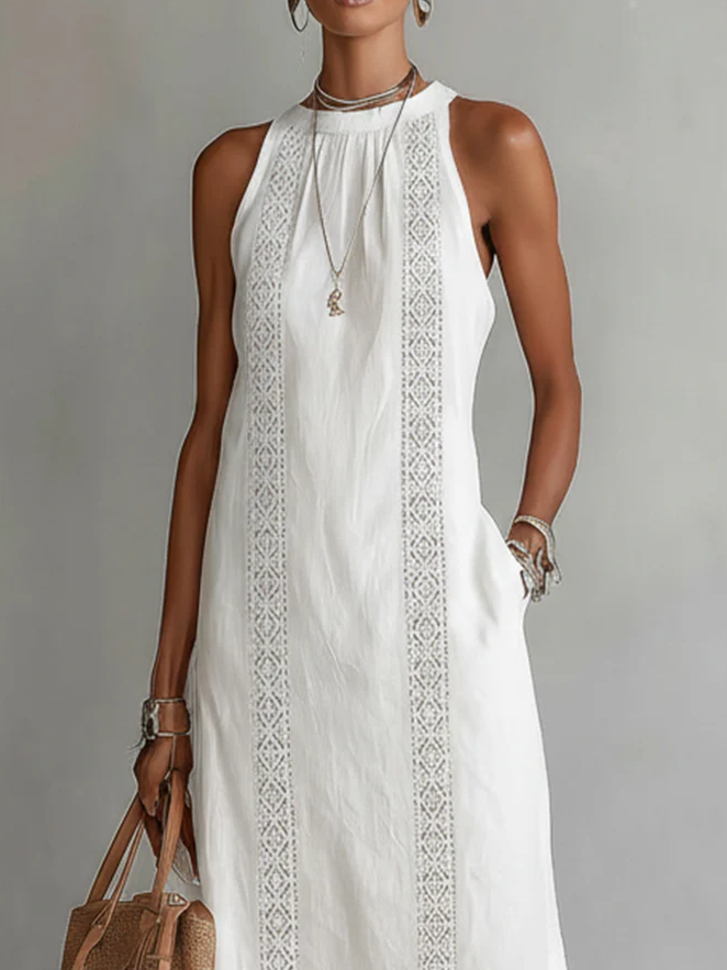 Georgina | Lace Trim Halter Maxi Dress