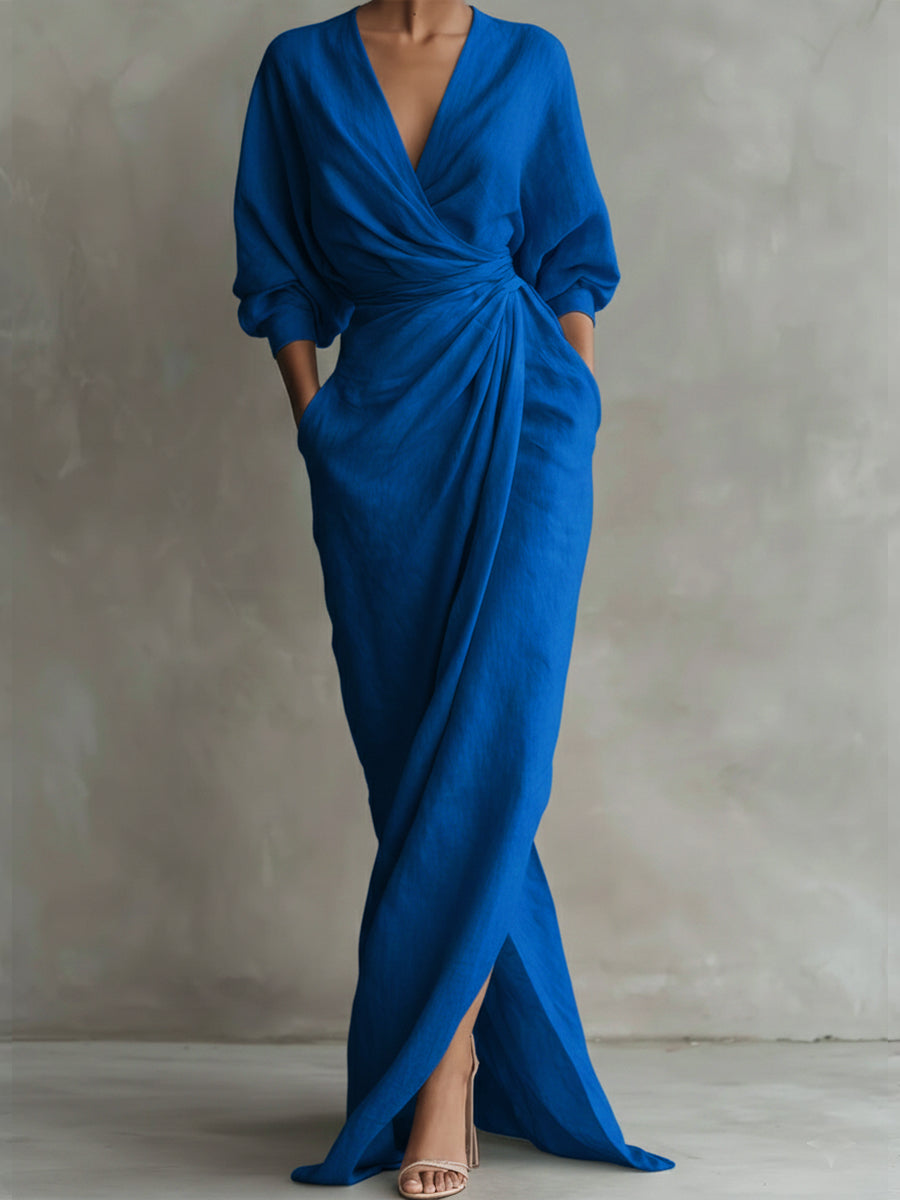 Avalonni – Elegant Wrap Maxi Dress with Soft Draping
