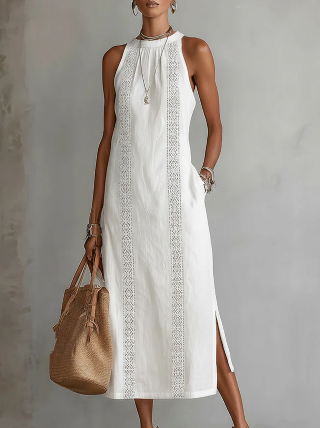 Georgina | Lace Trim Halter Maxi Dress