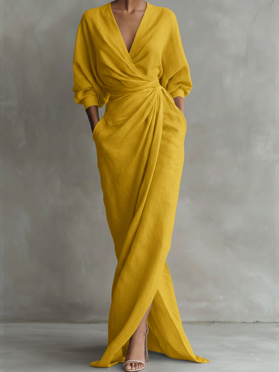 Avalonni – Elegant Wrap Maxi Dress with Soft Draping