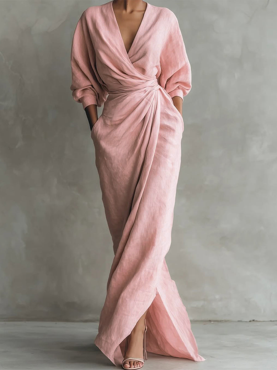 Avalonni – Elegant Wrap Maxi Dress with Soft Draping