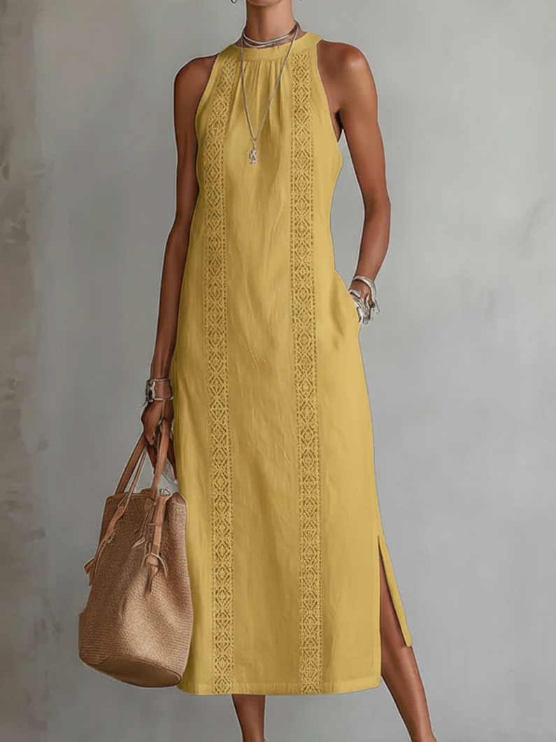 Georgina | Lace Trim Halter Maxi Dress