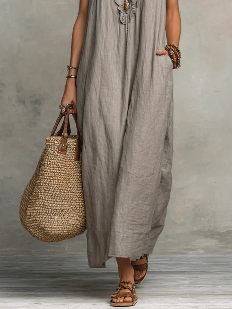 Margot | Ruffle-Neck Linen Maxi Dress