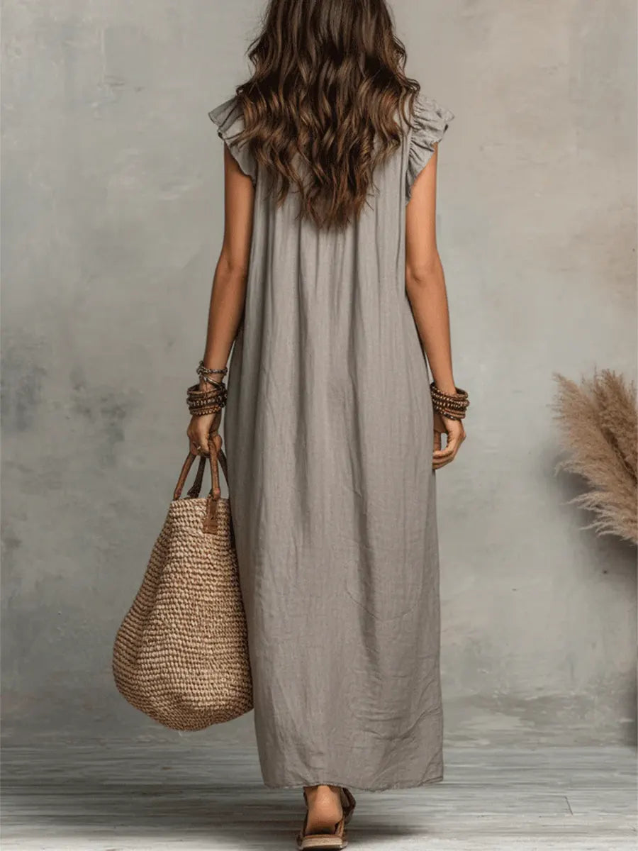 Margot | Ruffle-Neck Linen Maxi Dress