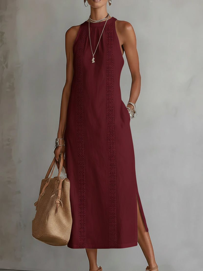 Georgina | Lace Trim Halter Maxi Dress