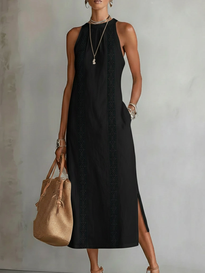 Georgina | Lace Trim Halter Maxi Dress